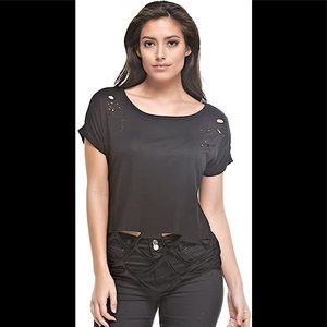 USA made SOFT destroyed black tee tunic bohemian